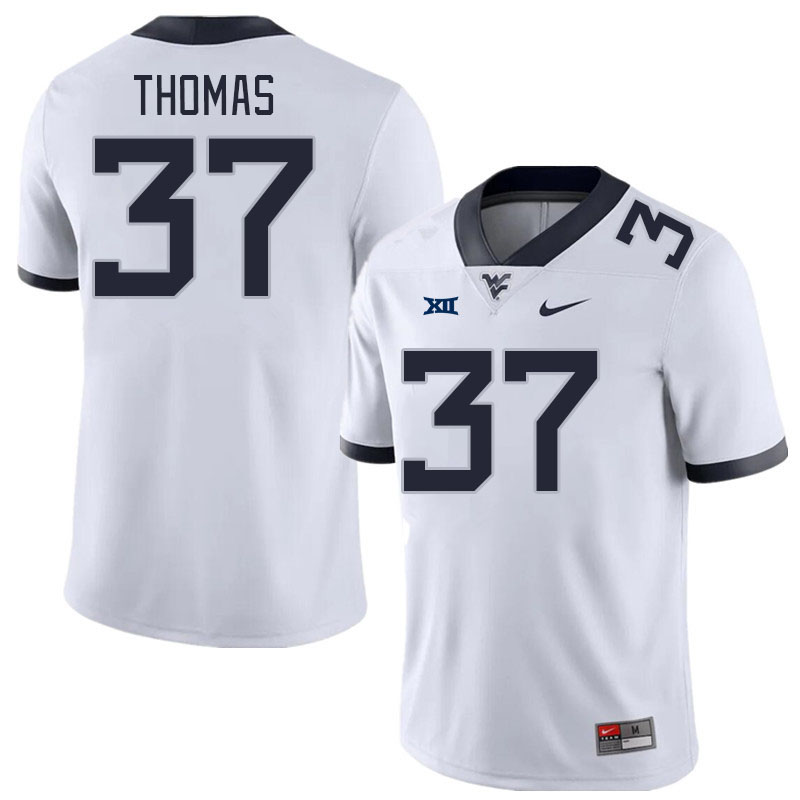 Men #37 Keaton Thomas West Virginia Mountaineers College Football Jerseys Stitched Sale-White - Click Image to Close